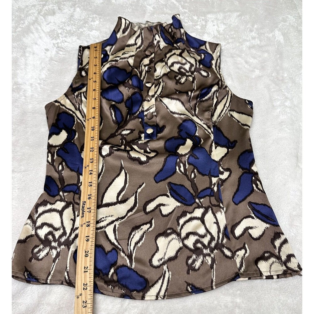 ETCETERA Women's Taupe/Blue Floral Silk Mock Neck Sleeveless Top Blouse Sz 6 - Picture 14 of 14